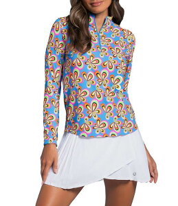 �A�C�r�[�N�[�� ���f�B�[�X �g�b�v�X T�V���c ���b�N�l�b�N �v�����g �j�b�g IBKUL Arya Printed Mock Neck Long Sleeve Knitop Arya Turquoise Multi �^�[�R�C�Y