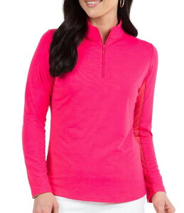 �A�C�r�[�N�[�� ���f�B�[�X �g�b�v�X �V���c �n�[�t�W�b�v ���b�N�l�b�N IBKUL Quarter Zip Mock Neck Long Sleeve Top Watermelon