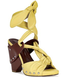 �A�U���A ���� ���f�B�[�X �V���[�Y �T���_�� �J���[�u���b�N �A���N�� Azalea Wang Arubankle Tie Studded Colorblock Wedge Dressandals Yellow �C�G���[
