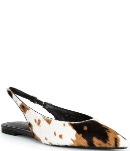 �W�����r�j ���f�B�[�X �V���[�Y �p���v�X �v�����g Gianni Bini Stefon Cow Print Haircalf Pointed Toe Slingback Dress Flats White/Bown �z���C�g