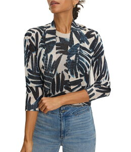 �j�b�N�A���h�]�[ ���f�B�[�X �A�E�^�[ �R�[�g �v�����g �J�[�f�B�K�� NIC + ZOE Coordinating Palms Print 3/4 Sleeve Open-Front Bolero Cardigan Indigo Multi �C���f�B�S