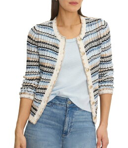 �j�b�N�A���h�]�[ ���f�B�[�X �A�E�^�[ �j�b�g�E�Z�[�^�[ �J�[�f�B�K�� NIC + ZOE Coastlines Knit Stripe Round Neck Long Sleeve Button-Front Cardigan Blue Multi �u���[
