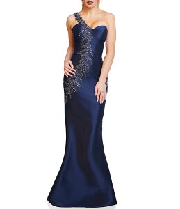 �e���j�N�`���[�� ���f�B�[�X �g�b�v�X �����s�[�X �m�[�X���[�u Terani Couture One Shoulder Sleeveless Beaded Gownavy �l�C�r�[