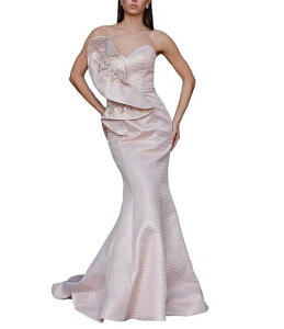 �e���j�N�`���[�� ���f�B�[�X �g�b�v�X �����s�[�X �t���� �g�[�� Terani Couture Sweetheart Neck 3D Ruffle Metallic Jacquard Mermaidress Rose Gold �S�[���h