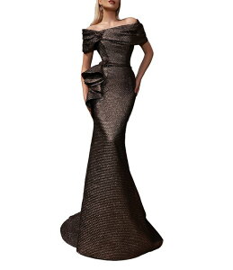 �e���j�N�`���[�� ���f�B�[�X �g�b�v�X �����s�[�X �t���� �g�[�� Terani Couture Off-The-Shoulderuffle Front Metallic Jacquard Mermaid Gown Amber �A���o�[