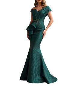 �e���j�N�`���[�� ���f�B�[�X �g�b�v�X �����s�[�X �t���� Terani Couture One Shoulder 3D Ruffle Front Jacquard Mermaid Gown Emerald �G�������h