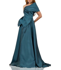�e���j�N�`���[�� ���f�B�[�X �g�b�v�X �����s�[�X �h���[�v Terani Couture One Shoulder Taffeta Draped Gown Dark Teal �e�B�[��