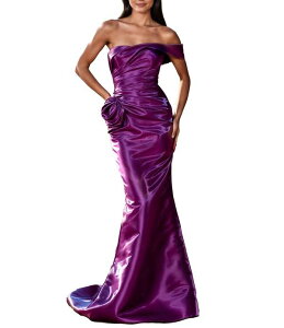 �e���j�N�`���[�� ���f�B�[�X �g�b�v�X �����s�[�X Terani Couture One Off-The-Shoulder Shimmer Sheath Gown Plum �v����