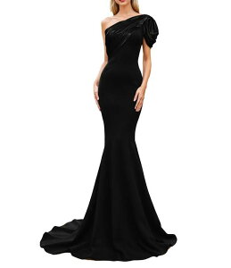 �e���j�N�`���[�� ���f�B�[�X �g�b�v�X �����s�[�X �A�V�����g���[ Terani Couture One Shoulder Asymmetric Mermaid Gown Black �u���b�N
