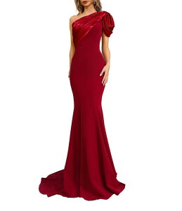 �e���j�N�`���[�� ���f�B�[�X �g�b�v�X �����s�[�X �A�V�����g���[ Terani Couture One Shoulder Asymmetric Mermaid Gown Wine ���C��
