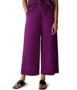 �G�C���[���t�B�b�V���[ ���f�B�[�X �{�g���X �J�W���A���p���c �R�b�g�� Eileen Fisher Organicotton Poplin Wide-Leg Pull-On Pants Berry Bloom