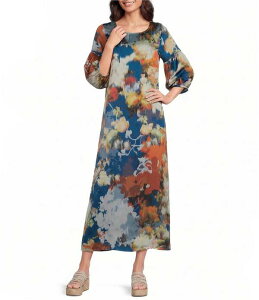 �u���C�� �E�H�[�J�[ ���f�B�[�X �g�b�v�X �����s�[�X �v�����g Bryn Walker Woven Fiori Print Round Neck 3/4 Sleeve Lantern Dress Fiori