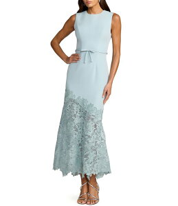 �}�b�N�_�K�� ���f�B�[�X �g�b�v�X �����s�[�X �N���[�v �~�f�B �m�[�X���[�u �h�J Mac Duggal Crepembroidered Hem Sleeveless Midi Dress Powder Blue �u���[