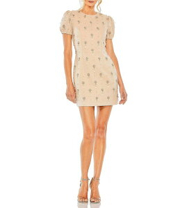 �}�b�N�_�K�� ���f�B�[�X �g�b�v�X �����s�[�X �~�j Mac Duggal Jewel Embellished Short Sleeve Mini Dress Porcelain