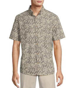 EhgD[Ah[N Y gbvX Vc vg Roundtree & Yorke Performance The Charter Vented Short Sleeve Leaf Print Fishing Sport Shirt Tan ^