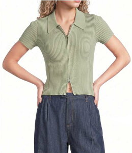 �u���[�y�b�y�[�u���[�y�b�p�[ ���f�B�[�X �g�b�v�X �V���c �j�b�g Blu Pepper Knit Colla red Short Sleeve Front Zip Top Light Olive �I���[�u