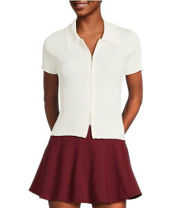 �u���[�y�b�y�[�u���[�y�b�p�[ ���f�B�[�X �g�b�v�X �V���c �j�b�g Blu Pepper Knit Colla red Short Sleeve Front Zip Top White �z���C�g