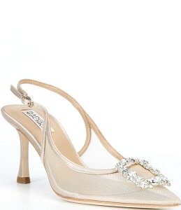 �o�b�W�F���[�~�V���J ���f�B�[�X �V���[�Y �p���v�X ���b�V�� Badgley Mischka Yuta Mesh Embellished Slingback Stiletto Pumps Nude Satin