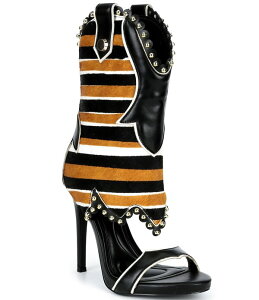 �A�U���A ���� ���f�B�[�X �V���[�Y �u�[�c�E���C���u�[�c �T���_�� Azalea Wang Tahlie Striped Calf Hair Western Boot Shaft Sandals Mustard �}�X�^�[�h
