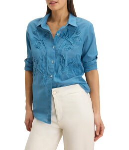 �j�b�N�A���h�]�[ ���f�B�[�X �g�b�v�X �V���c NIC + ZOE Dimensional Bloom Woven Point Collar Long Sleeve Button-Front Shirt Blue Chill �u���[