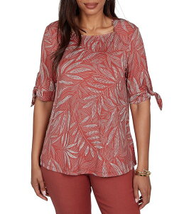 ���r�[�A�[���f�B�[ ���f�B�[�X �g�b�v�X �J�b�g�\�[ �v�` �v�����g Ruby Rd. Petite Size Leaf Print Square Neck Elbow Tie Sleeve Top Terracotta �e���R�b�^