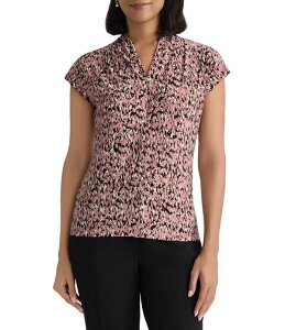 �J�X�p�[�� ���f�B�[�X �g�b�v�X �V���c �X�^���h�l�b�N �v�����g �u���E�X Kasper Extended Sleeve Funnel Neck Printed Blouse Tea Rose Multi �}���`�J���[