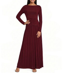 �G���A�b�g ���f�B�[�X �g�b�v�X �����s�[�X ELLIATT Simone High Boat Neck Long Sleeve Drop Waist Gown Burgundy �o�[�K���f�B