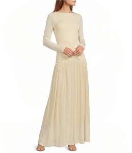 �G���A�b�g ���f�B�[�X �g�b�v�X �����s�[�X ELLIATT Simone High Boat Neck Long Sleeve Drop Waist Gown Butter Yellow �C�G���[