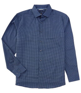 �r�X�R�b�e�B �����Y �g�b�v�X �V���c �v�����g �~�j Visconti Performance Stretch Mini Square Geo Print Long Sleeve Woven Shirt Navy �l�C�r�[