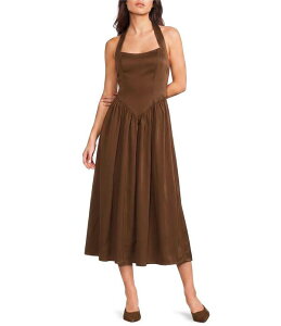 �~�b�h�i�C�g �h�[�� ���f�B�[�X �g�b�v�X �����s�[�X �~�f�B T�V���c �z���^�[ Midnight Doll Sateen Halter Neck Midi Dress Chocolate �`���R���[�g