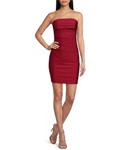 �~�b�h�i�C�g �h�[�� ���f�B�[�X �g�b�v�X �����s�[�X �M���U�[ �T�e�� �X�g���b�v���X Midnight Doll Satin Strapless Ruched Bodycon Dress Deep Red ���b�h