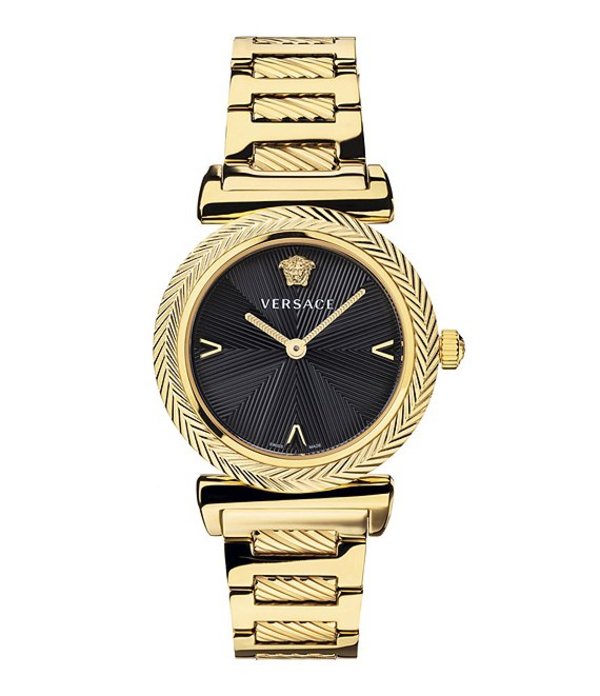 ヴェルサーチ レディース ブレスレット・バングル・アンクレット アクセサリー Women's Swiss V Motif Gold Bracelet Watch Gold ブレスレット