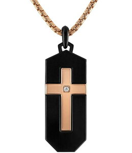 �u���o �����Y �A�N�Z�T���[ �J�t�X�{�^�� T�V���c ���[�X Bulova Men's Rose Gold Tone Stainlessteel Diamond Cross Dog Tag Long Pendant Necklace Rose Gold �S�[���h