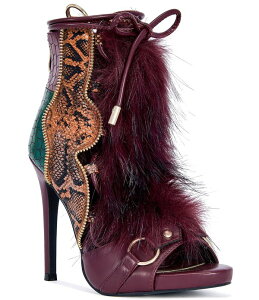 �A�U���A ���� ���f�B�[�X �V���[�Y �u�[�c�E���C���u�[�c �A���N�� ���[�X Azalea Wang Heather Croco and Snakembossed Faux Fur Lace Up Ankle Booties Burgundy Multi �o�[�K���f�B