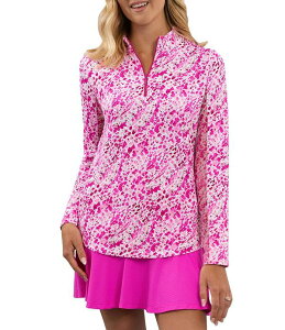 �A�C�r�[�N�[�� ���f�B�[�X �g�b�v�X T�V���c ���b�N�l�b�N �v�����g IBKUL Yesenia Printed Zip Mock Neck Long Sleeve Top Yesenia Hot Pink �s���N