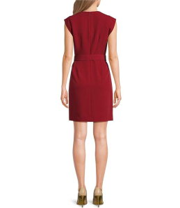 �_�i�L������ ���f�B�[�X �g�b�v�X �����s�[�X �N���[�l�b�N �m�[�X���[�u DKNY by Donna Karan Tech Tailoring Crew Neck Sleeveless Belted Sheath Dress Rhythm Red ���b�h