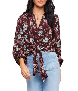 �J�����P�[�� ���f�B�[�X �g�b�v�X �V���c �t�����[�� �t�����[ Karen Kane Floral Blouson Sleeve Tie-Frontop Floral