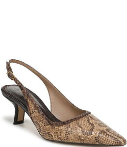 �T���G�f���}�� ���f�B�[�X �V���[�Y �q�[�� �v�����g ���U�[ Sam Edelman Bianka Python Print Leather Pointed Toe Slingback Pumps Brown Multi �u���E��