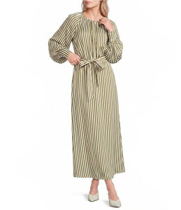 �M�u�\���A���h���e�B�}�[ ���f�B�[�X �g�b�v�X �����s�[�X �}�L�V Gibson & Latimer Striped Round Neck Long Sleeve Maxi Dress Ivory/Moss �A�C�{���[