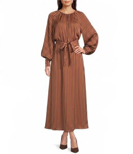 �M�u�\���A���h���e�B�}�[ ���f�B�[�X �g�b�v�X �����s�[�X �}�L�V Gibson & Latimer Striped Round Neck Long Sleeve Maxi Dress Rust/Auber ���X�g