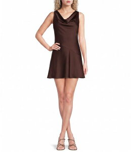 �~�b�h�i�C�g �h�[�� ���f�B�[�X �g�b�v�X �����s�[�X �T�e�� Midnight Doll Satin Cowl Neck Scoop Back Dress Chocolate �`���R���[�g