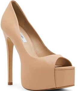 �X�e�B�[�u �}�f�� ���f�B�[�X �V���[�Y �q�[�� �v���b�g�t�H�[�� ���U�[ Steve Madden Stelan Leather Peep Toe Platform Stiletto Pumps Tan �^��