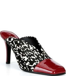 �W�F�t���[ �L�����x�� ���f�B�[�X �V���[�Y �T���_�� �A�j�}���� �v�����g �L���b�v Jeffrey Campbell Passage Animal Print Patent Cap Toe Stiletto Mules Black/White/Red �z���C�g