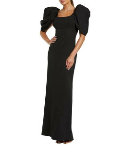 �}�b�N�_�K�� ���f�B�[�X �g�b�v�X �����s�[�X �N���[�v Mac Duggal Scoop Neck Dramatic Puff Sleeve Crepe Gown Black �u���b�N
