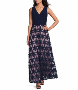 ���{ ���f�B�[�X �g�b�v�X �����s�[�X V�l�b�N �m�[�X���[�u Livia Jolie by Le Bos V-Neck Sleeveless Long Ball Gow navy/Orchid �l�C�r�[