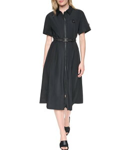 �_�i�L������ ���f�B�[�X �g�b�v�X �����s�[�X �V���c DKNY by Donna Karan Woven Memory Taffeta Point Collar Short Sleeve Zip Front Shirt Dress Black �u���b�N
