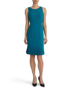 �J�X�p�[�� ���f�B�[�X �g�b�v�X �����s�[�X �N���[�v���[�c Kasper Pleated Hem Stretch Crepe Sheath Dress Bottle Teal �e�B�[��