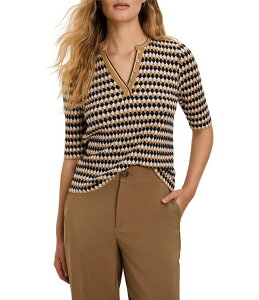 �j�b�N�A���h�]�[ ���f�B�[�X �A�E�^�[ �j�b�g�E�Z�[�^�[ V�l�b�N NIC + ZOE Angled Jacquard Geometric Diamond Split V-Neck Elbow Sleeve Sweater Neutral Multi �}���`�J���[