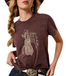 �A���A�g ���f�B�[�X �g�b�v�X T�V���c Ariat Rebel With A Causembroidery T-Shirt Chocolate Plum �v����