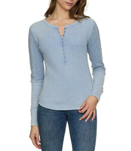 �t���b�O �A���h �A���Z�� ���f�B�[�X �g�b�v�X T�V���c �j�b�g Flag and Anthem Hattieville Henley-Neck Cable-Knit-Sleeve T-Shirt Ice Blue �u���[